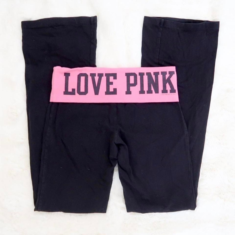 PINK Victoria's Secret Black Track flare leggings  with Pink Waistband